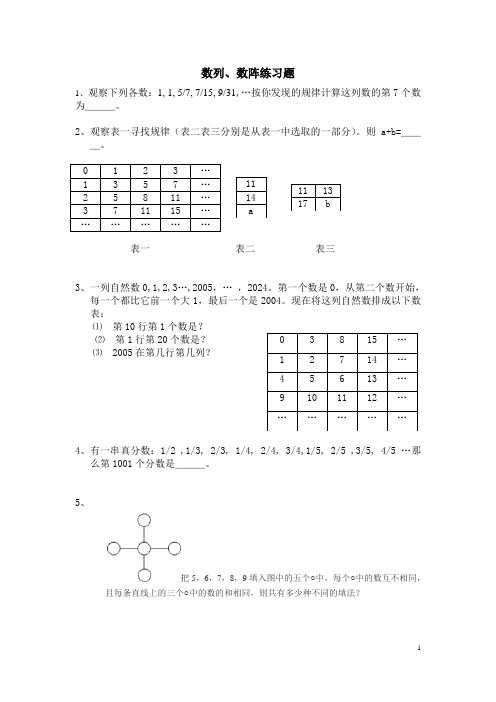 (完整版)数列数阵数塔练习汇总