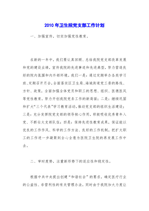 2010年卫生院党支部工作计划