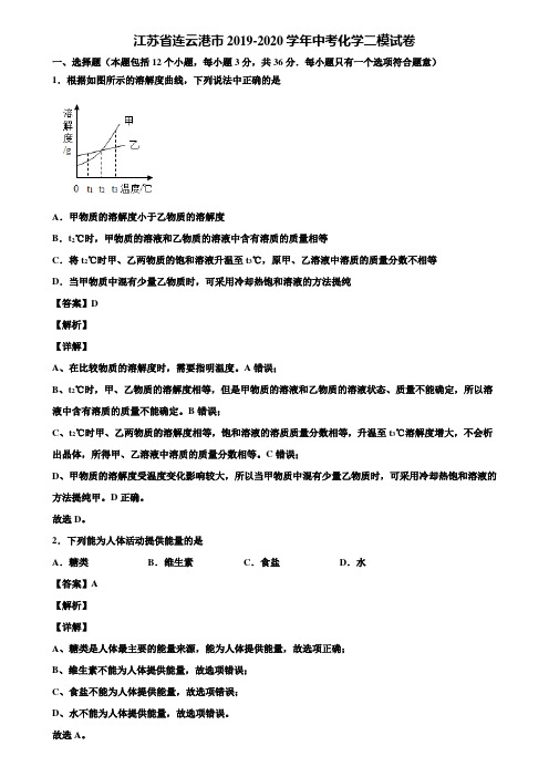 江苏省连云港市2019-2020学年中考化学二模试卷含解析