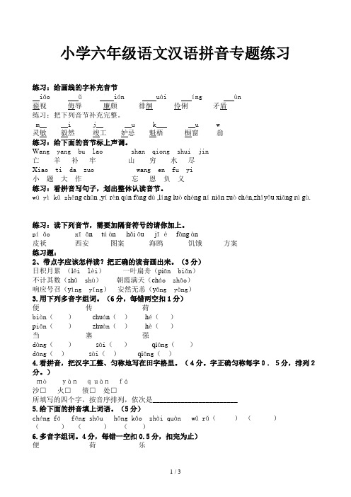 小学六年级语文汉语拼音专题练习