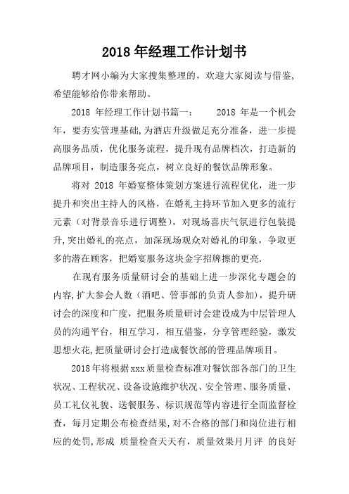 2018年经理工作计划书