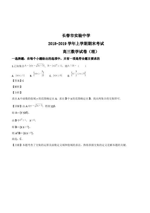 吉林省长春市实验中学2019届高三期末考试数学(理)试题(解析版)