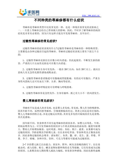 不同种类的荨麻疹都有什么症状