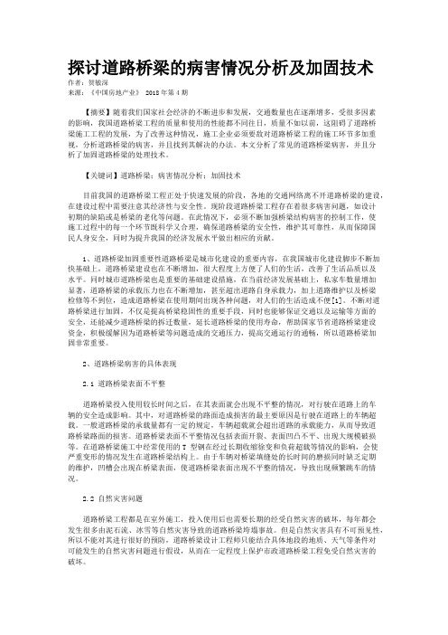 探讨道路桥梁的病害情况分析及加固技术