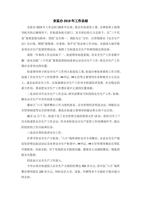工作总结-安监办2019年工作总结 精品