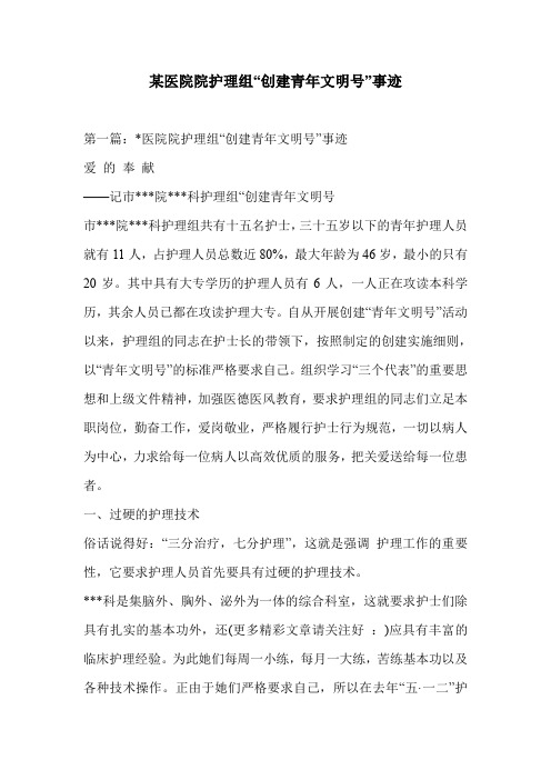 某医院院护理组“创建青年文明号”事迹