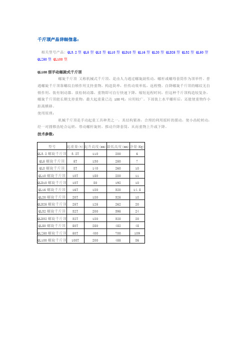 千斤顶参数