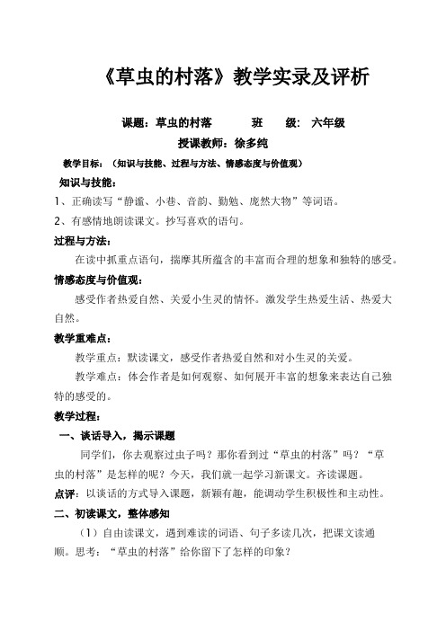 《草虫的村落》教学实录及评析