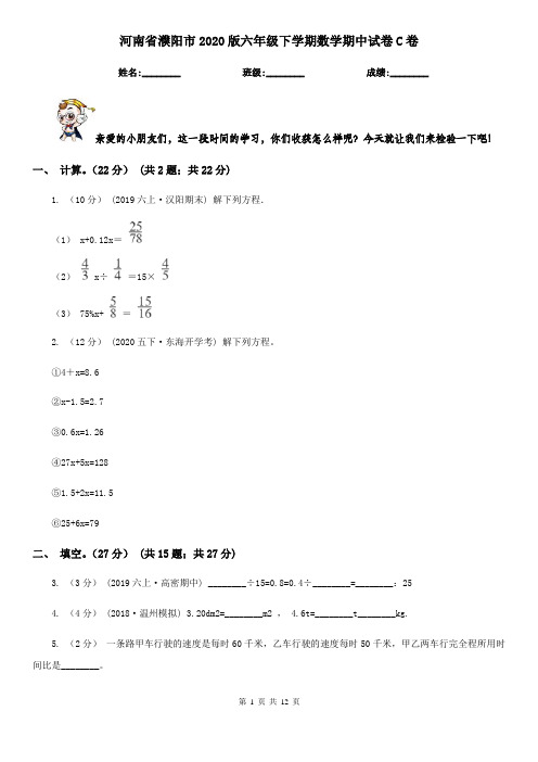 河南省濮阳市2020版六年级下学期数学期中试卷C卷