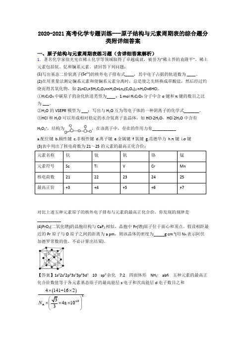 2020-2021高考化学专题训练---原子结构与元素周期表的综合题分类附详细答案