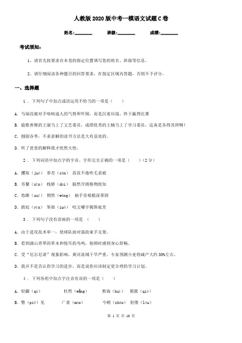 人教版2020版中考一模语文试题C卷