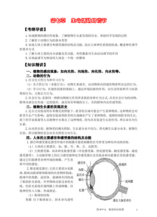 中考科学一轮复习——生命活动的调节 浙教版