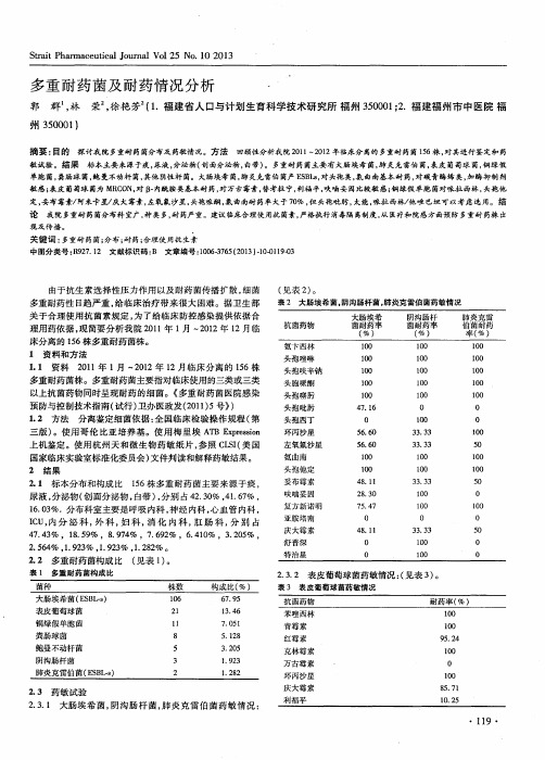 多重耐药菌及耐药情况分析
