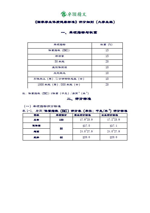 卓顶精文2019《国家学生体质健康标准》评分细则(大学生组)