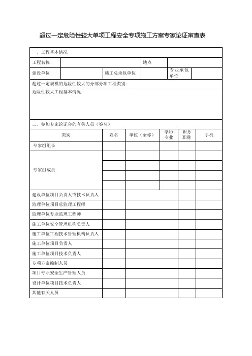 超过一定危险性较大单项工程安全专项施工方案专家论证审查表