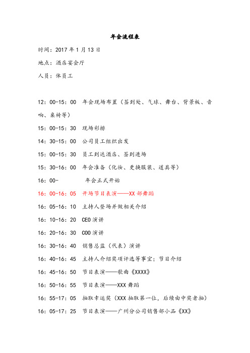 企业酒店晚会年会基本流程表_