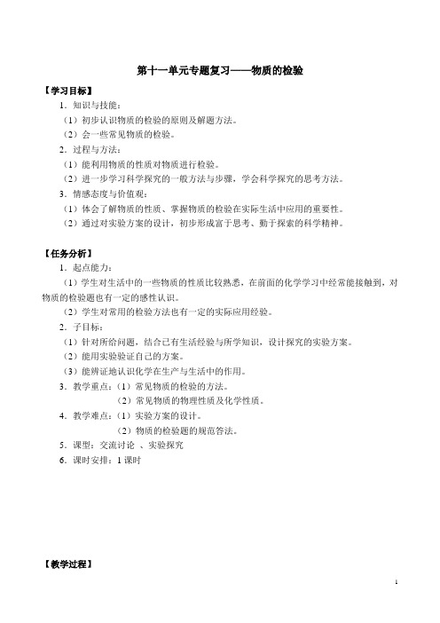 2021年人教版(五四学制)化学九年级全册专题复习——物质的检验  教案