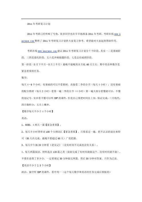 2012年考研必备 考研复习计划