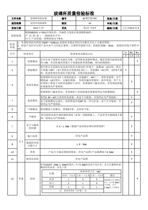 玻璃杯检验标准 