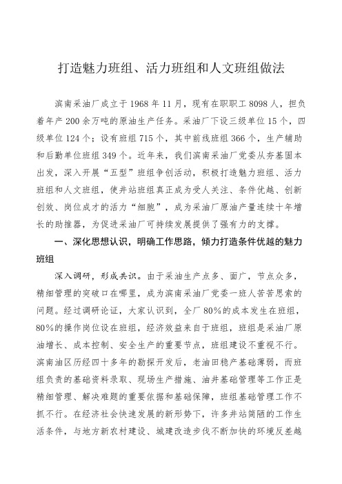 打造魅力班组、活力班组和人文班组做法