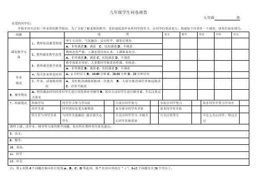 九年级学生问卷调查
