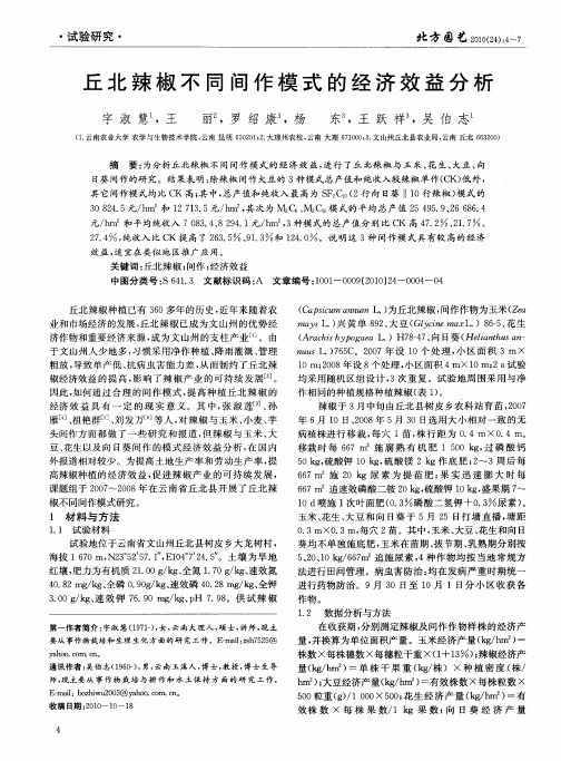 丘北辣椒不同间作模式的经济效益分析