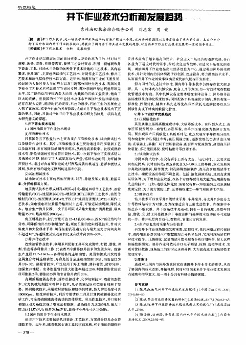 井下作业技术分析和发展趋势