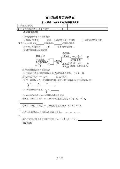 2012届高考一轮复习学案：1.2匀变速直线运动规律及应用
