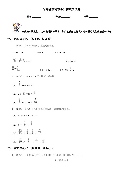 河南省漯河市小升初数学试卷