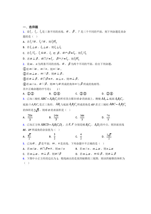深圳宝安区景山实验学校必修二第一章《立体几何初步》测试(含答案解析)