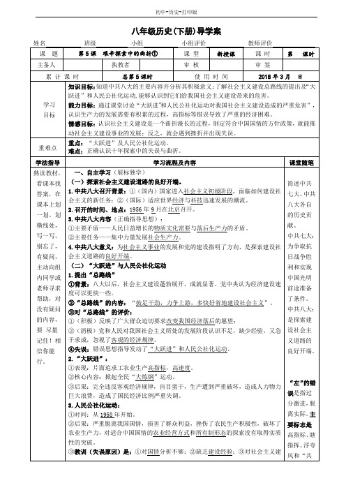 华师大版-历史-八年级下册-第5课 艰辛探索中的曲折 导学案(第一课时)