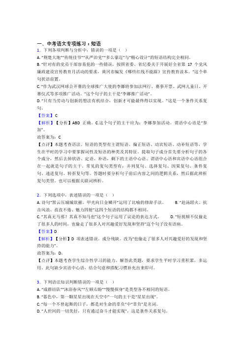 【精品】部编中考 语文期末专题复习 短语训练及答案