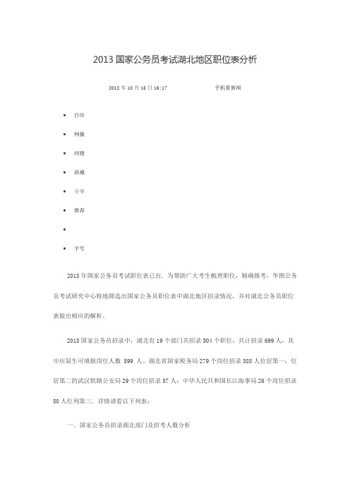 2013国家公务员考试湖北地区职位表分析