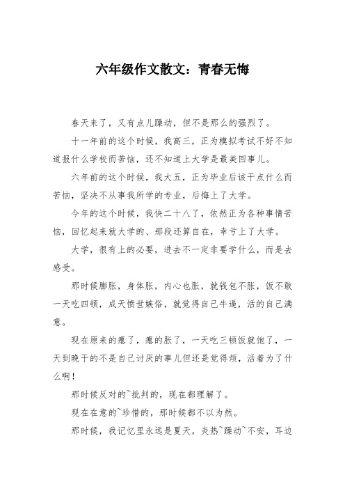六年级作文散文：青春无悔
