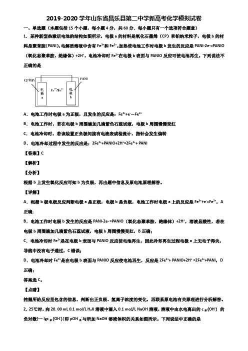 2019-2020学年山东省昌乐县第二中学新高考化学模拟试卷含解析