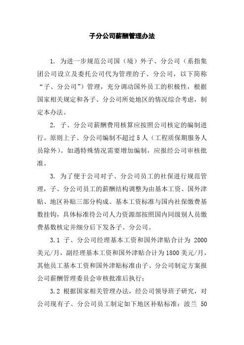 子分公司薪酬管理办法