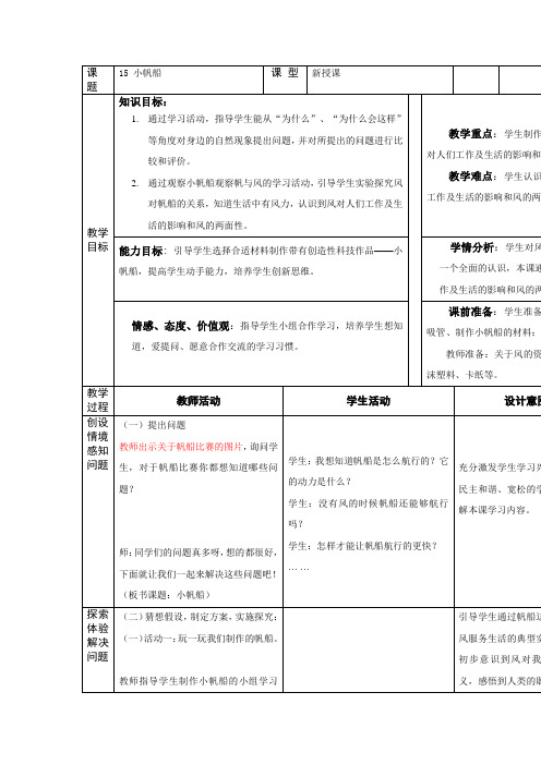 15 小帆船教学设计