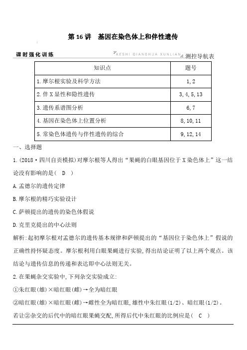 2020版高考人教版生物总复习训练：第16讲 基因在染色体上和伴性遗传 含答案解析