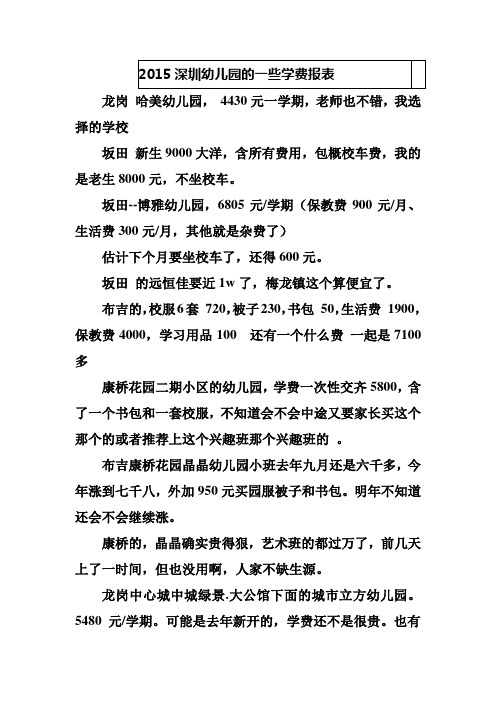 5.2015深圳幼儿园的一些学费报表