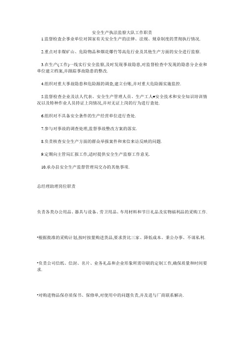 安全生产执法监察大队工作职责