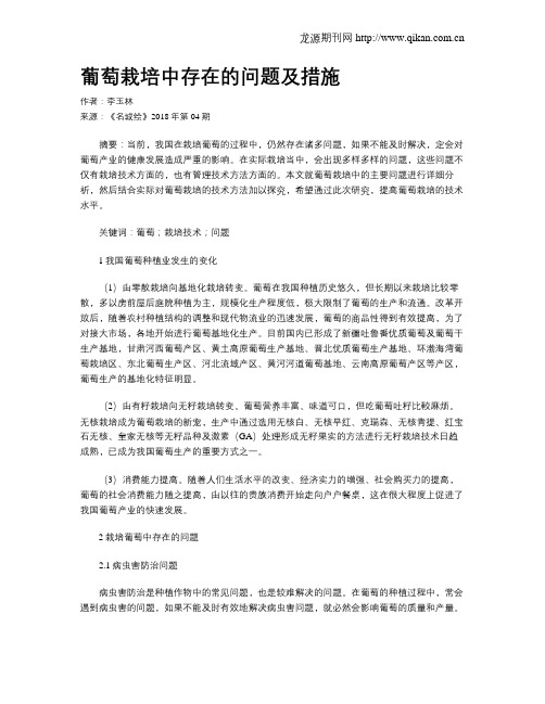 葡萄栽培中存在的问题及措施