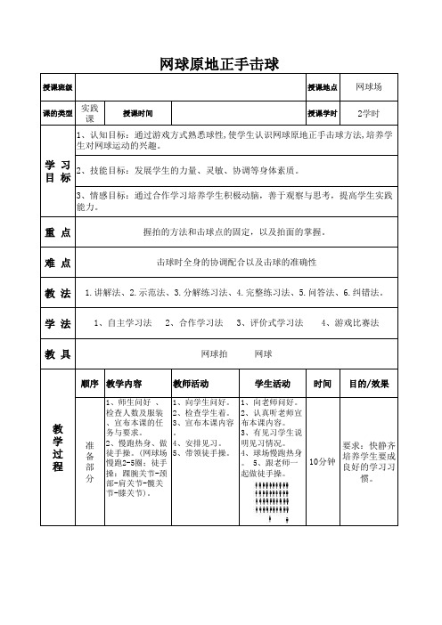 网球教案网球原地正手击球