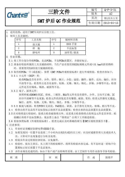 Q-P-3-31 A2 SMT炉后QC作业规范