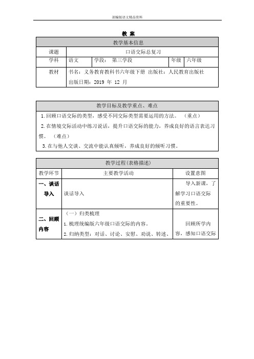 统编版人教版六年级下册语文教案-口语交际总复习- 