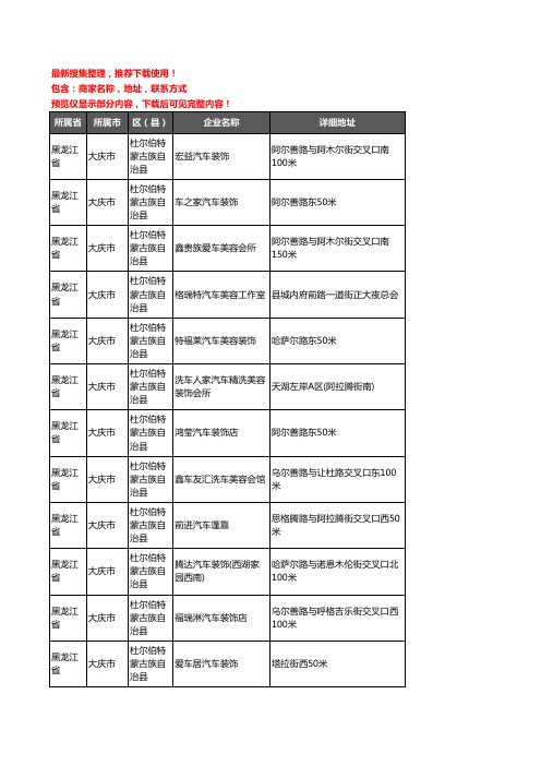 新版黑龙江省大庆市杜尔伯特蒙古族自治县汽车装潢企业公司商家户名录单联系方式地址大全18家