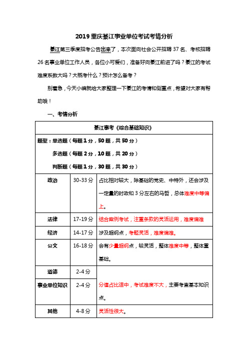2019重庆綦江事业单位考试考情分析