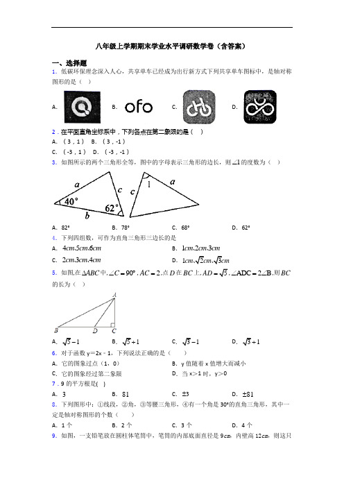 八年级上学期期末学业水平调研数学卷(含答案)