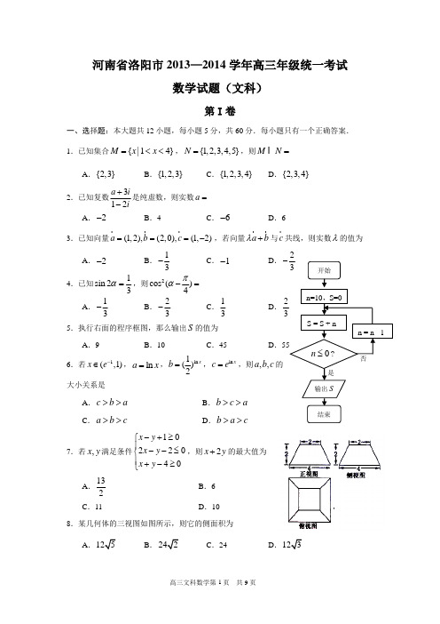 河南省洛阳市2013—2014学年高三年级统一考试数学(文科)试题(含答案)(word典藏版)