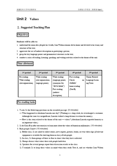全新版大学英语综合教程第二册教案 Unit 2