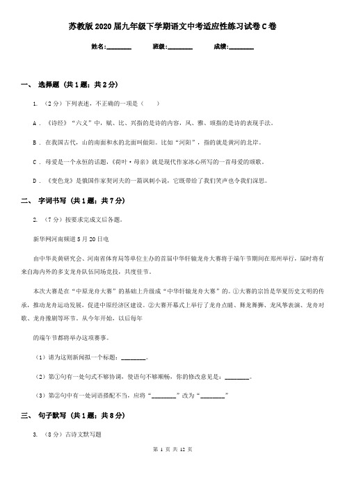 苏教版2020届九年级下学期语文中考适应性练习试卷C卷